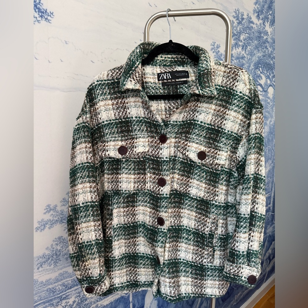 Zara Checkered Green and Brown Utility Jacket
